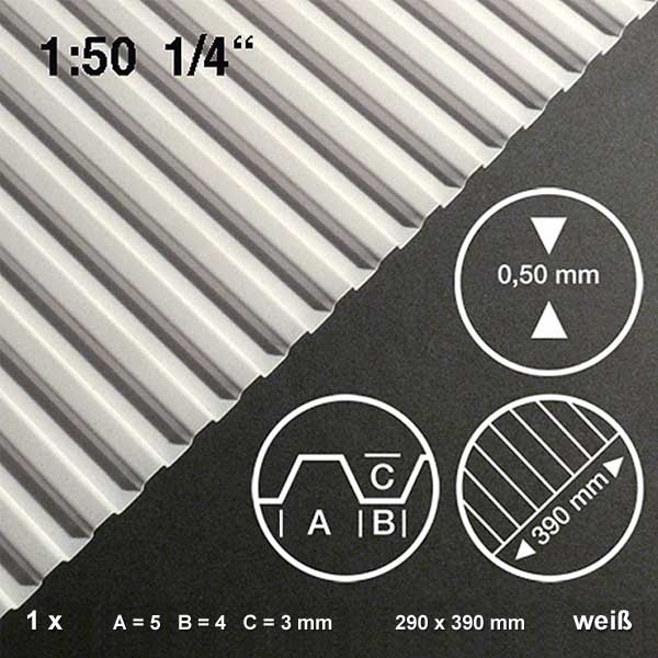 PS-Trapezblech 1:50 weiß, Welle 4/5 mm - jetzt kaufen bei  architekturbedarf.de